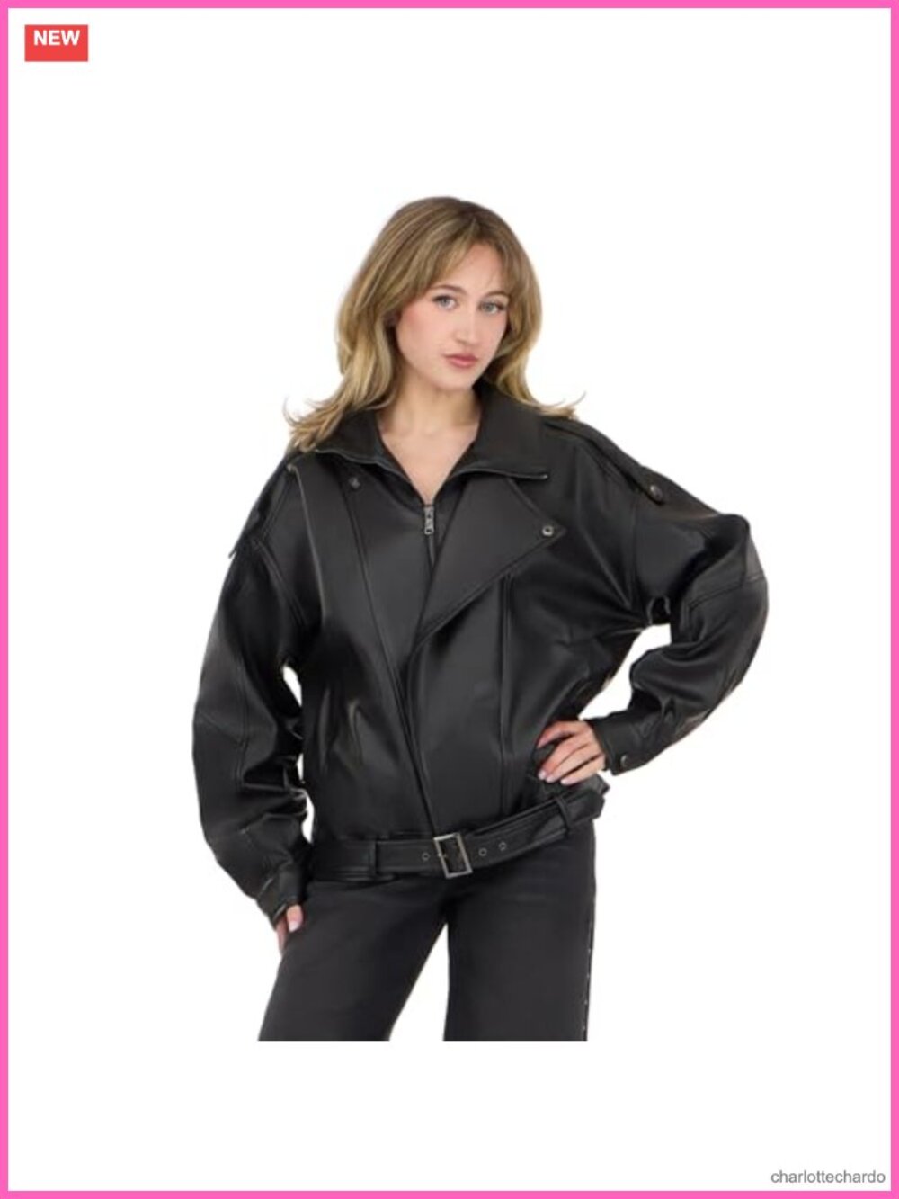 Oversized PU Faux Leather Jacket with Belted Waist
